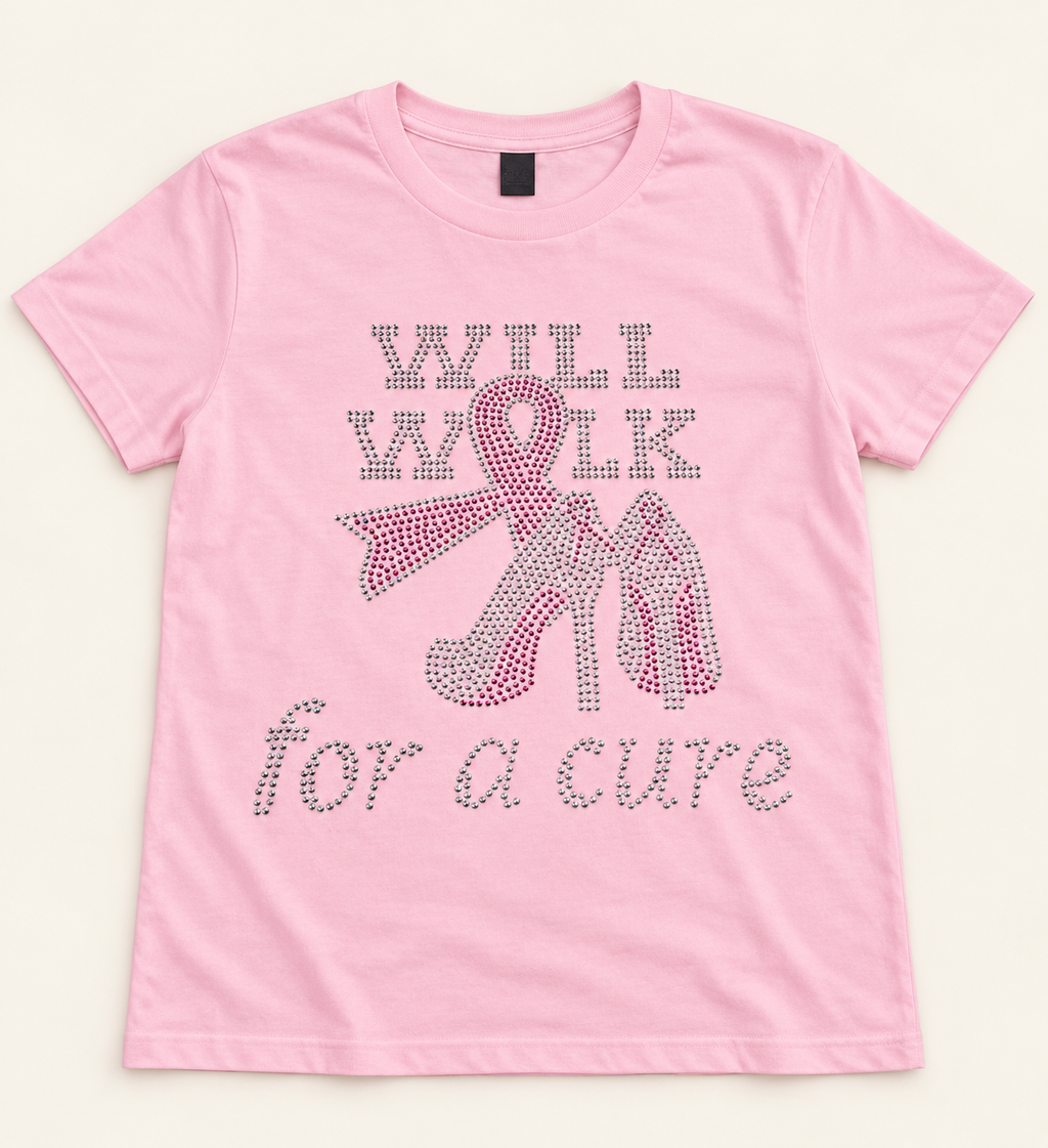 Rhinestone "Will Walk for a Cure "