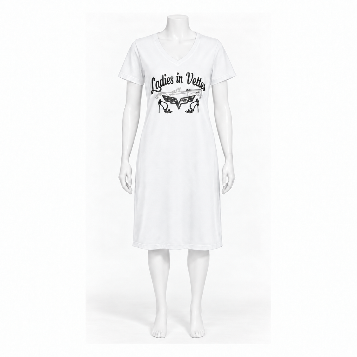 LIV White Tee Shirt Rhinestone Dress