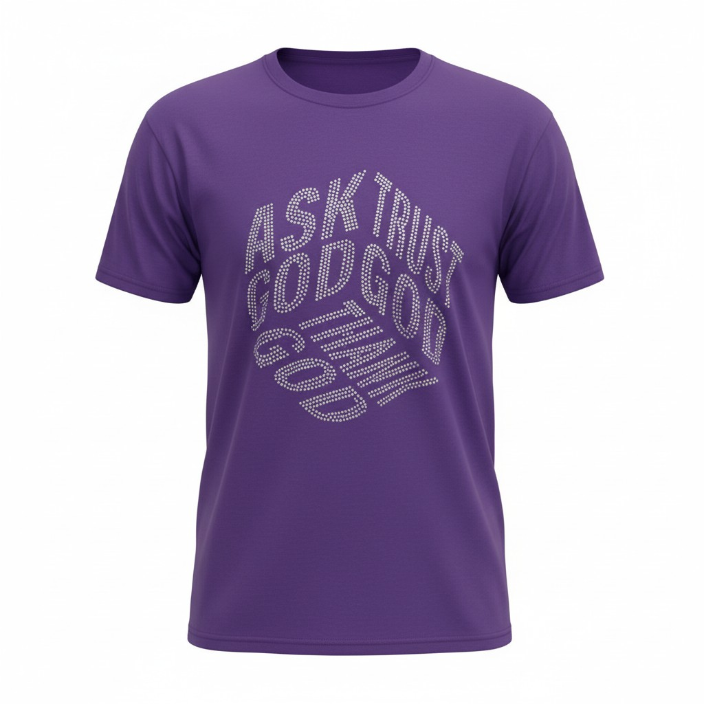 Rhinestone “Ask God Trust God Thank God” Faith T-Shirt – Inspirational Short Sleeve Tee